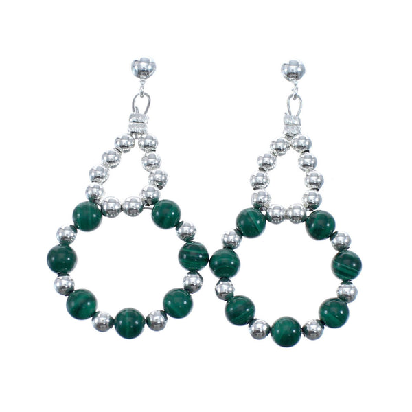 Sterling Silver Malachite Bead Post Dangle Earrings AX128077